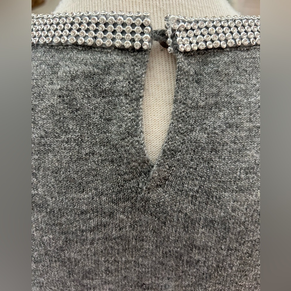 DKNY Gray Sweater with Crystal Collar - Picture 9 of 11